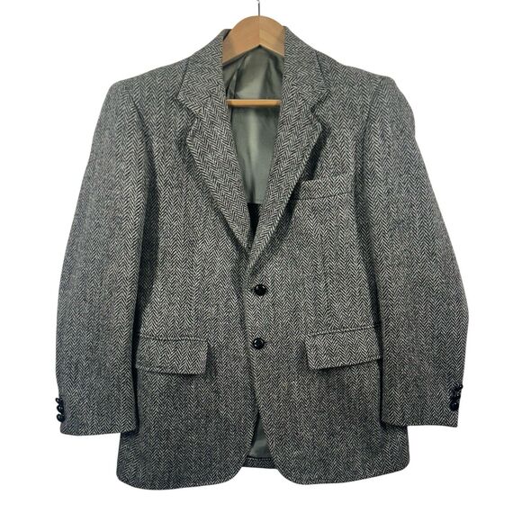 Harris Tweed Men’s 36 Sport Coat Blazer Gray Herringbone Handwoven Scottish Wool - Picture 1 of 14